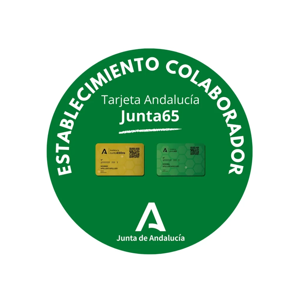 Distintivo oficial de establecimiento colaborador de la Tarjeta Andalucía Junta 65 de la Junta de Andalucía