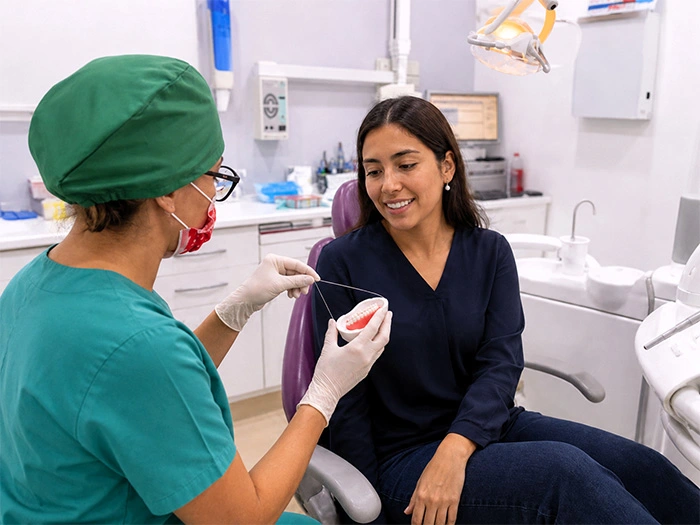 ense&ntilde;ando el uso de la seda dental en biodental center